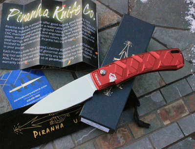 Piranha \"X\" Auto w/Mirror 154-CM Blade & Special Red Handles